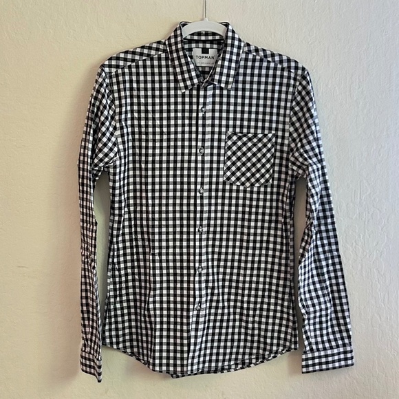 Topman Black & White Size SM Checked Long-Sleeve Button Down Shirt - Picture 1 of 4